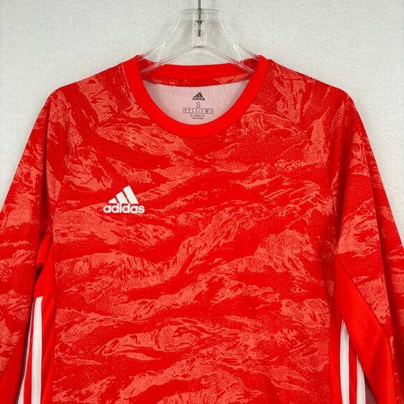 Adidas ClimaLite Pullover Tee Shirt Long Sleeve Orange Print Men's Size S - Picture 2 of 8